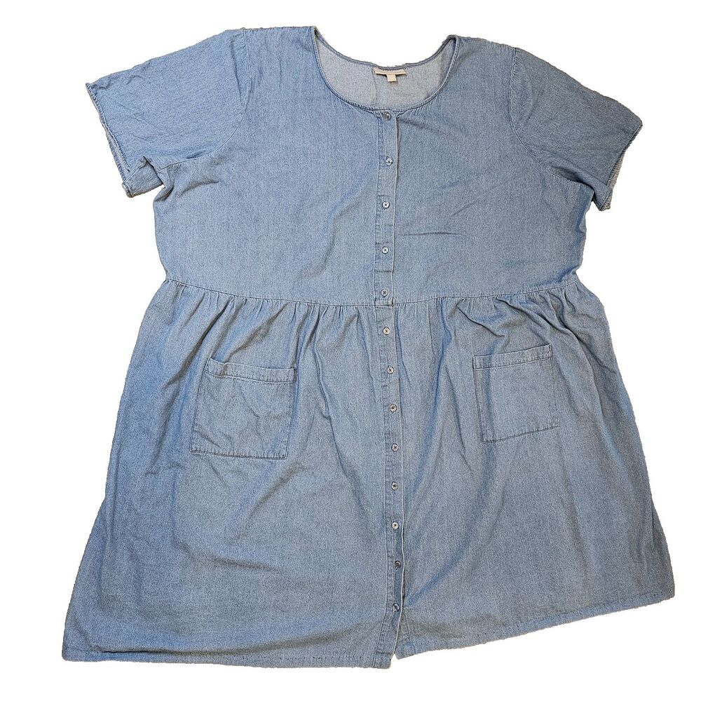 WOMAN WITHIN size 36W short sleeve button front chambray dress gathered waist